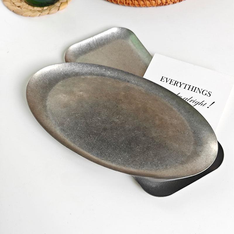 High Quality Retro Stainless Steel Trays Rectangle Industrial-style Tableware Sushi Plates Oval Snack Plates Decorative Trays