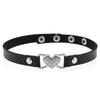 Rhinestone Heart Leather Choker, Minimal Elegant Sparkly Heart Clavicle Necklace