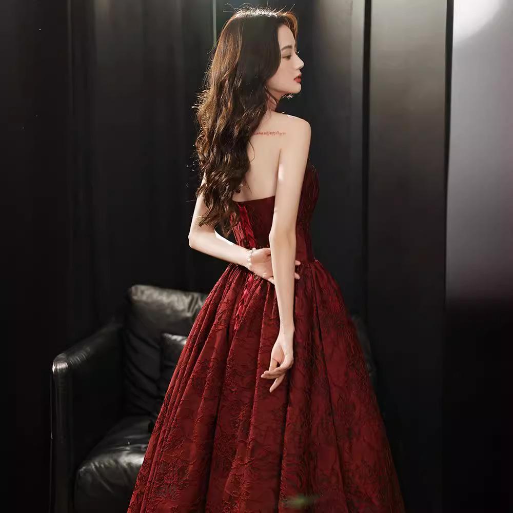 Tube Top Toast 1011 New Bride Wedding Engagement Burgundy Toast Banquet Annual Meeting Temperament Evening Dress