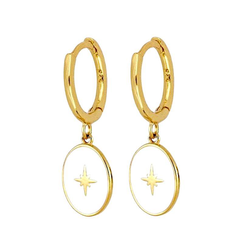 925 Silver Needle Square Pendant Hoop Earrings Vintage Gold Earrings For Women Shell Pendant Earring Fashion Jewelry Accessories