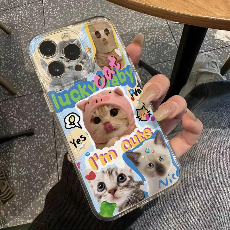 Cute Cat Comic Phone Case For IPhone 13 11 Case IPhone 15 17 13 12 14 16 Pro Max 16 Plus 17 Air Soft Silicone Shockproof Cover
