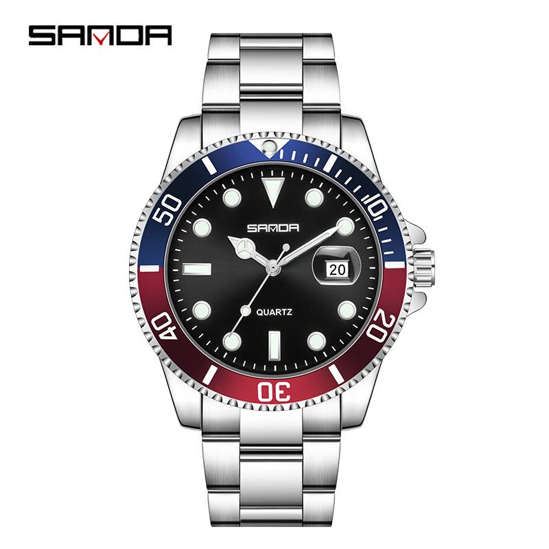 Sanda Men's Green Water Ghost Quartz Watch - Casual Waterproof Steel Band Wristwatch