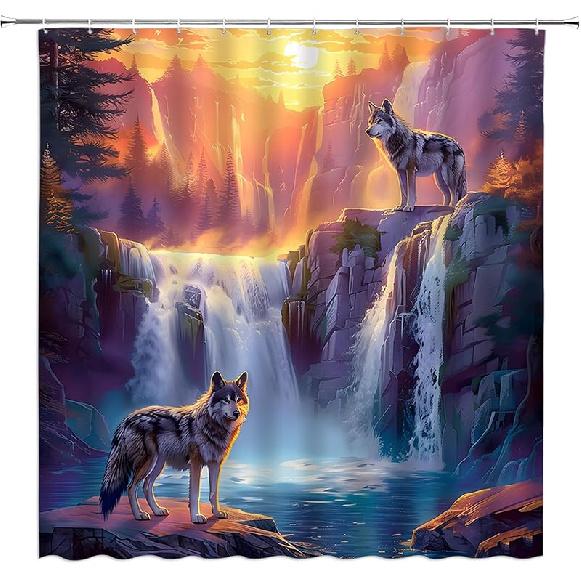 

GCTNBJL Занавеска для душа Водопад Волка Горный лес Закат Животное Природа Пейзаж Оранжевый Ванная комната Дом Занавеска с крючками, 70 Ш x 70 В 71 W x 71 L (Pack of 1) оранжевый