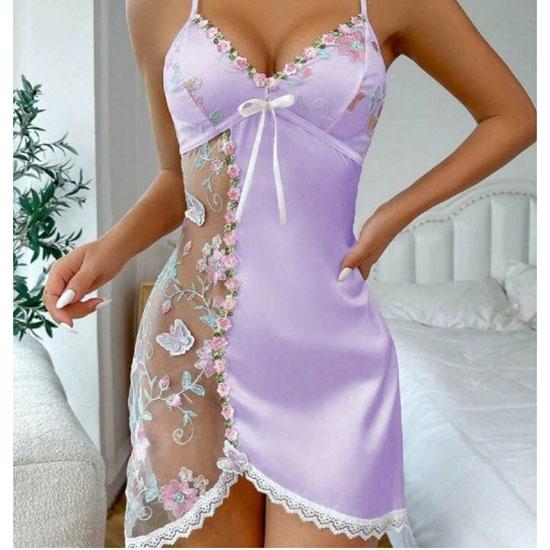 Spring Fashion Sexy Women's Nightgowns Dress Floral Butterfly Embroidery Contrast Lace Babydoll Y2K Sleepshirts Clothing