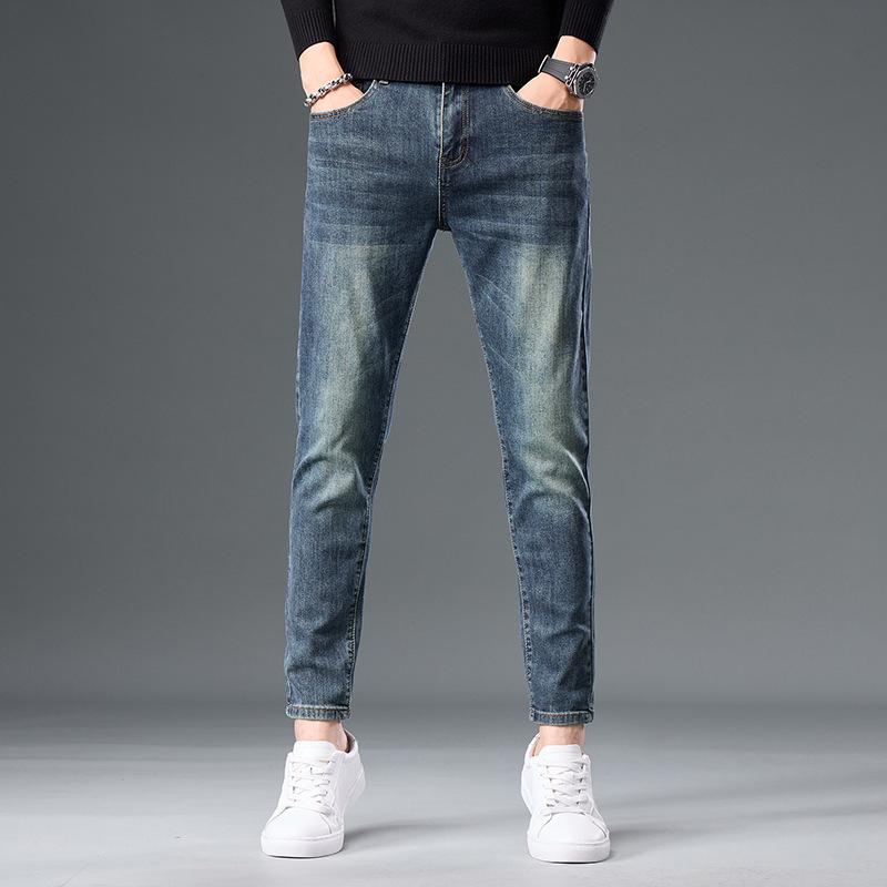JYL Men s Jeans  Crop Slim Tapered Elastic High-End Fashion Denim 30 спаржевый