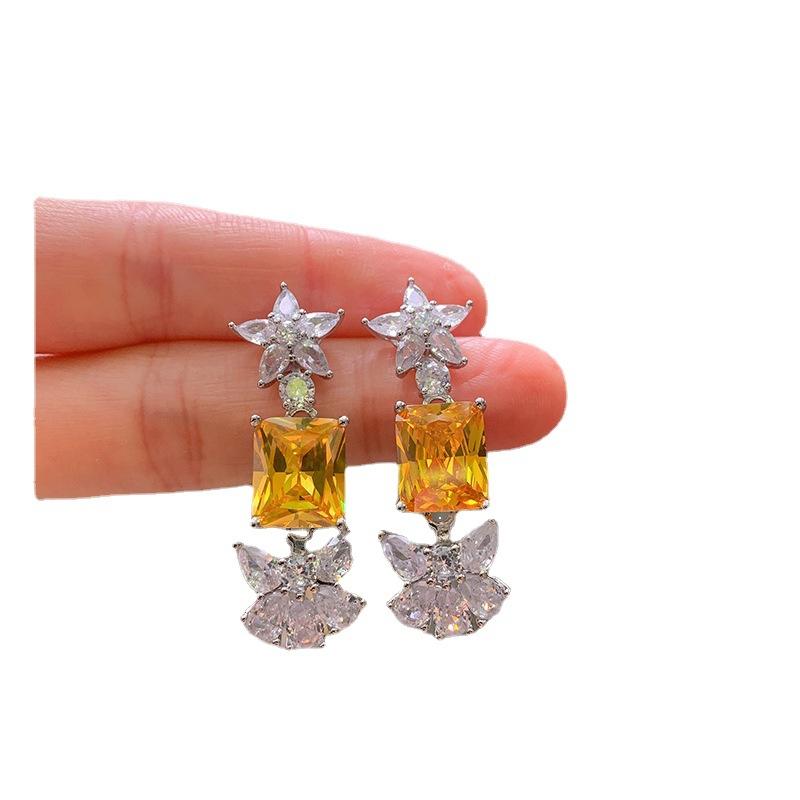 Pink Diamond Gemstone, Stud, Simulated Yellow Diamonds, Exaggerated Electroplated'S Jewelry