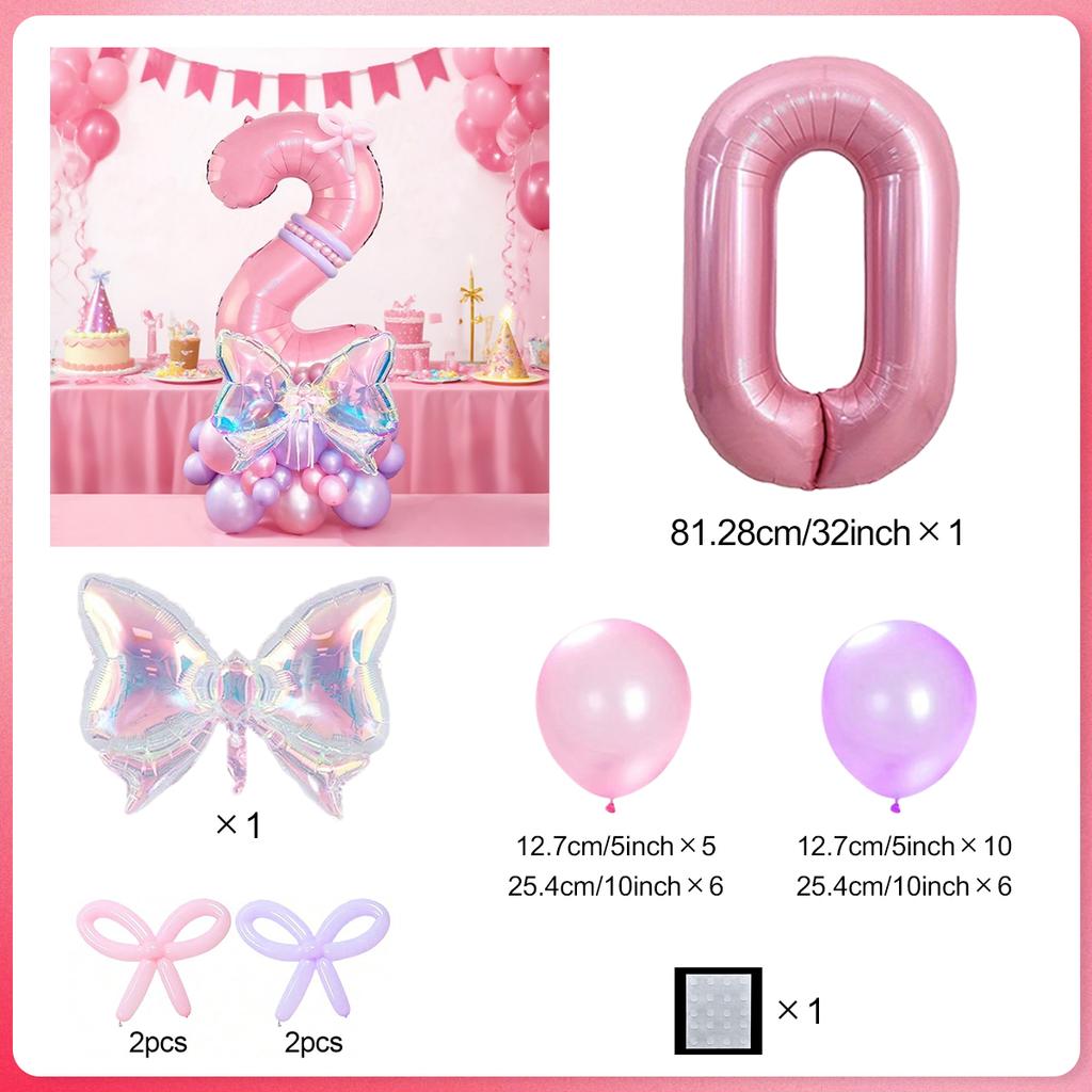 Rainbow Transparent Colorful Bow Balloon Set with 32 inch Pink Digital Balloon 0-9 for Anniversary Birthday Party Decoration