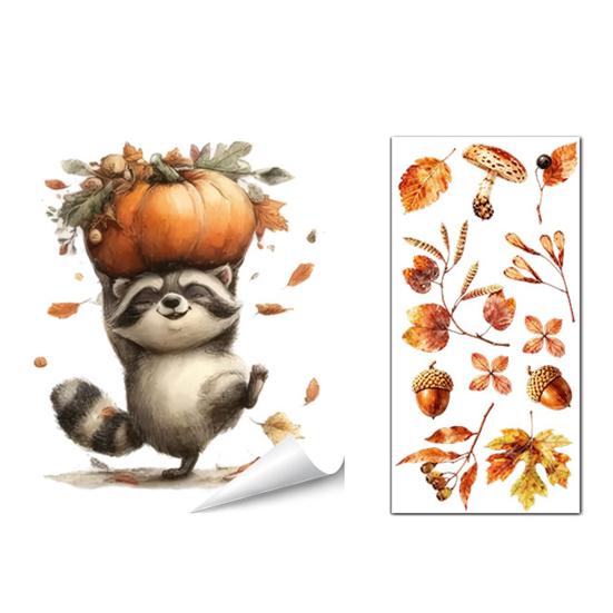 Decorative Window Film for Autumn Decor Static Sticker with Cute Animals & Maple Leaves, Removable Harvest Durable Clings Store Fronts