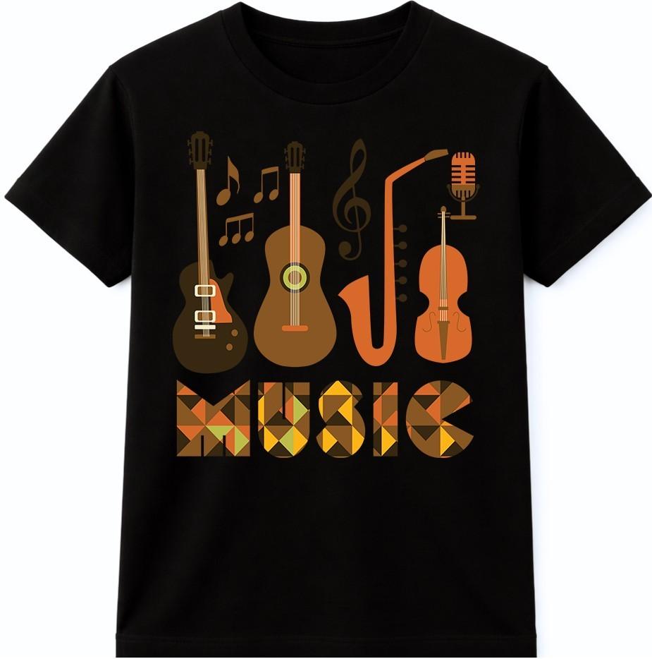Music T-Shirt Guitar Saxophone Violin Microphone Graphic Band Lover Tee S разноцветный
