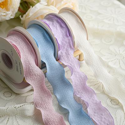 2.5/4cm Gift Packing Ribbon Ruffle Wavy Edges Textured Overlock Soft Pure Color Bouquet Wrapping Ribbon Valentine's Day Supplies
