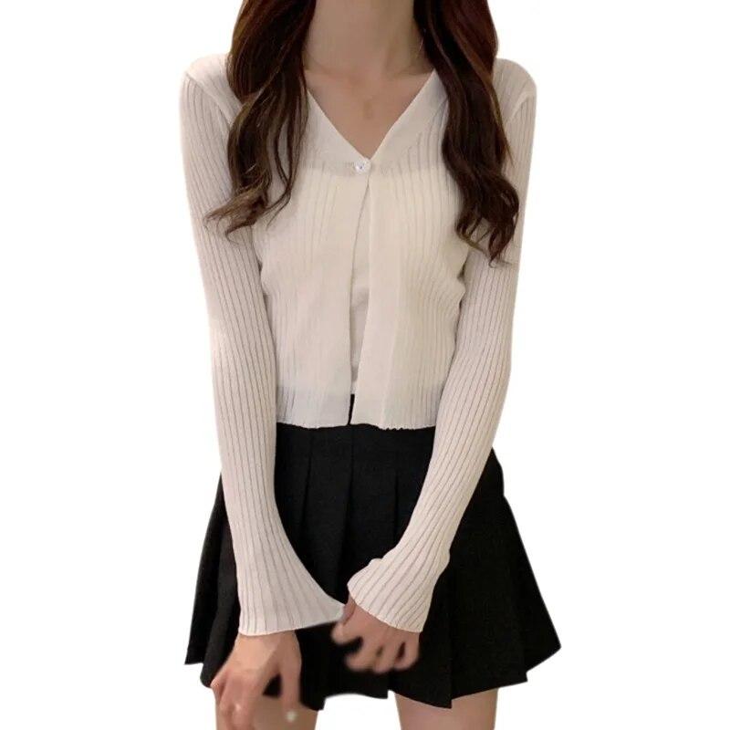 Dámské jednobarevné zapínání na knoflíky s dlouhými rukávy, dámský pletený kardigan