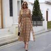 Autumn and Winter Women's Plaid Waist Slit Mid-length Long-sleeved Dress