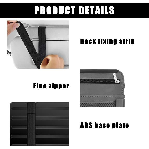 Car Sun Visor Organizer, Soft Leather Surface Eyeglasses Note Card Holder Car Storage Bag, Scratch-Resistant Waterproof Auto Sunshade Organizer Bag,
