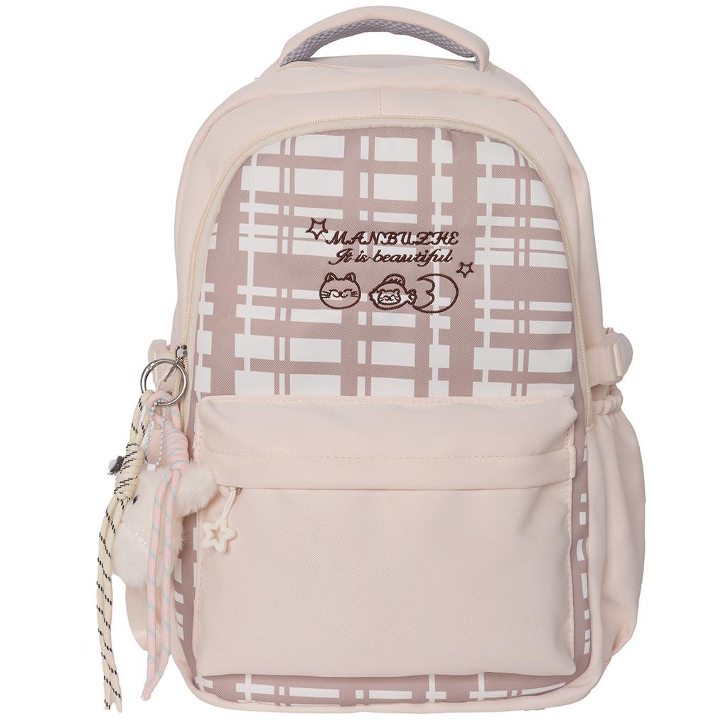 Schoolbag Korean ins cute Mori plaid contrasting backpack high value sweet middle and high school students multi-compartment backpack