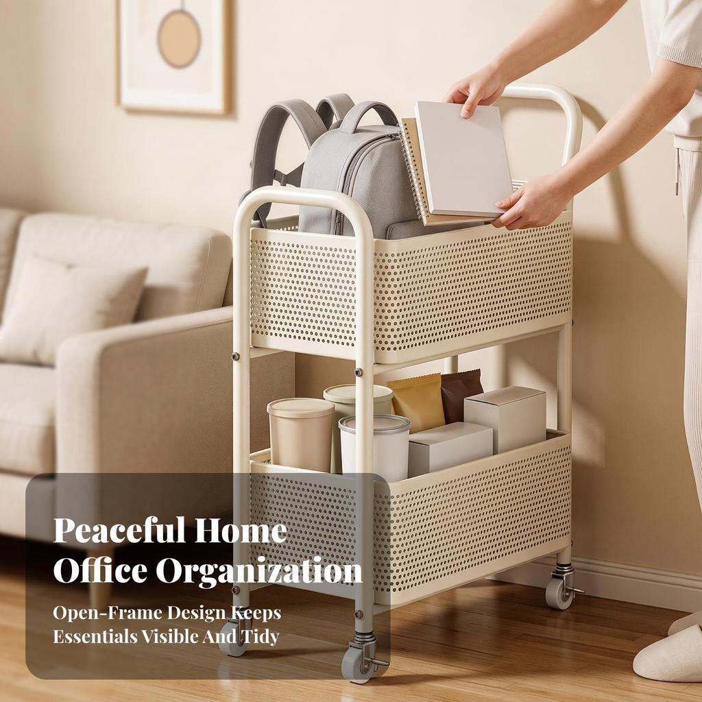2-Tier Rolling Cart Mobile 2 Tier Sturdy for Kitchen, Teachers