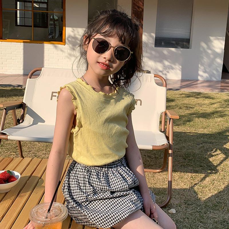 Dziewczynek Casual Fresh Cool Podkoszulek Dziecięcy Bez Rękawów Jednolity Kolor Topy Słodka Mała Najniższa Koszula