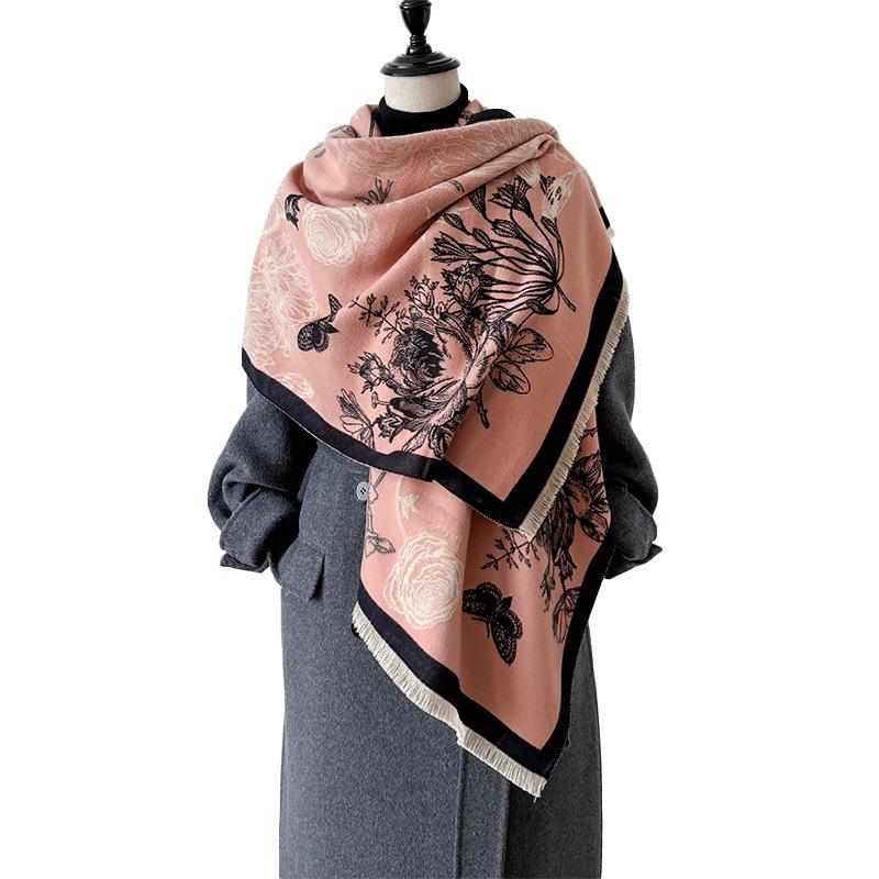 Plant Line Draft Girl Style Scarf Imitation Cashmere Scarf Winter High-end Warm Shawl