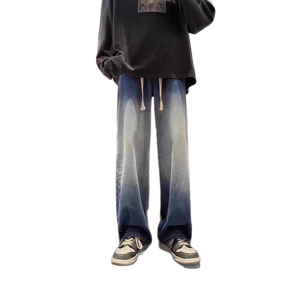 Jeans Men's American High Street Loose Micro Straight Wide Leg Dirt-resistant Casual Trousers Thin