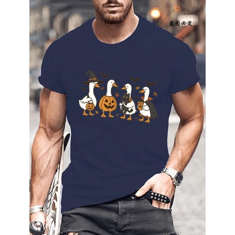 Summer Round Neck Halloween Ghost & Goose Graphic 3D Print T-shirts Fashionable Casual Short Sleeved Men's T-shirts