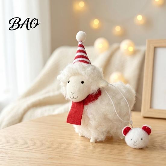 Nordic Style Holiday Decor Plush White Sheep Christmas Ornament, Cute Knit Hat Lamb Tabletop Decoration, Soft Handmade Fabric Ornaments Hanging
