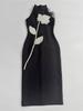 French Bandage Dress: Elegant Sleeveless Evening Gown with Hip-Hugging Long Skirt & 3D Floral Accents.