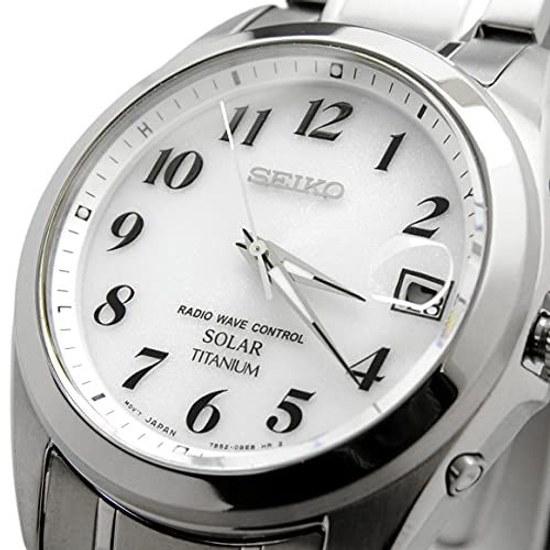 SEIKO SELECTION SBTM223 Herrenuhr Solar Funkgesteuert Datumsanzeige Weißes Zifferblatt (Vollständige arabische Ziffern) Reines Titan Gehäuseband