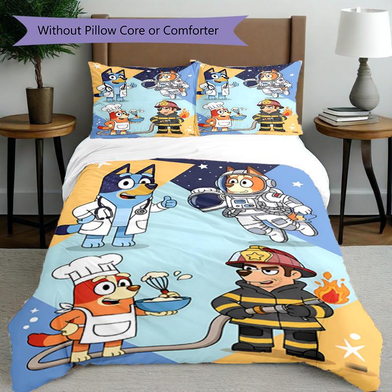3pcs Duvet Cover Set (1*Duvet Cover + 2*Pillowcase, Without Core), Bluey Print Bedding Set, Bedroom Decor, All‑Season, Birthday Gift