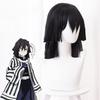 Anime Iguro Obanai Cosplay Wig Kimetsu no Yaiba Black Wig with Bangs Cosume Party Short Wigs