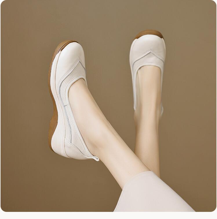 Autumn Casual High-heeled Small Leather Shoes Thick-soled Lazy Platform Shoes Women's Round Toe Pedal Single Shoes