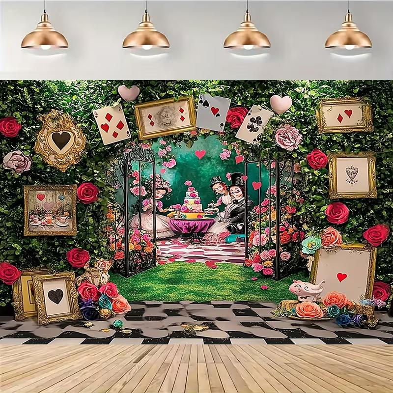 2D Alice in Wonderland Tea Party Photography Backdrop Rose Card Background 47.2x31.5inch/120*80cm