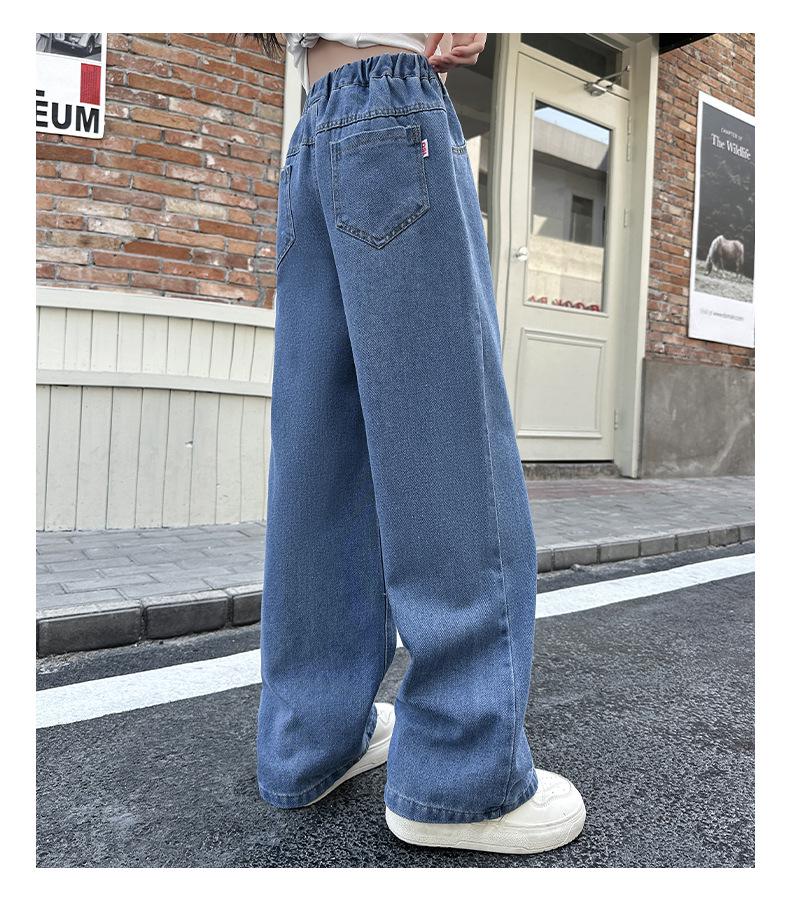 Girls' Patchwork Denim Wide-Leg Pants - Autumn/Winter 2025 Korean Style for Children