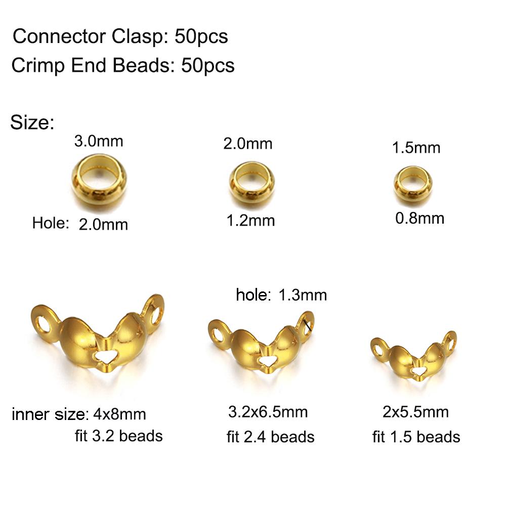 50pcs/lot Stainless Steel Gold Plated Connector Clasp Crimp End Beads For Bracelet Necklace Chains DIY Jewelry Making Supplies