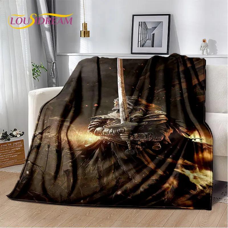 Elden Ring Jeu Joueur Couverture Peluche Douce Imprimée en 3D, Couverture Flanelle Couverture Jetée pour Salon Chambre à Coucher Lit Canapé Couverture Pique-nique