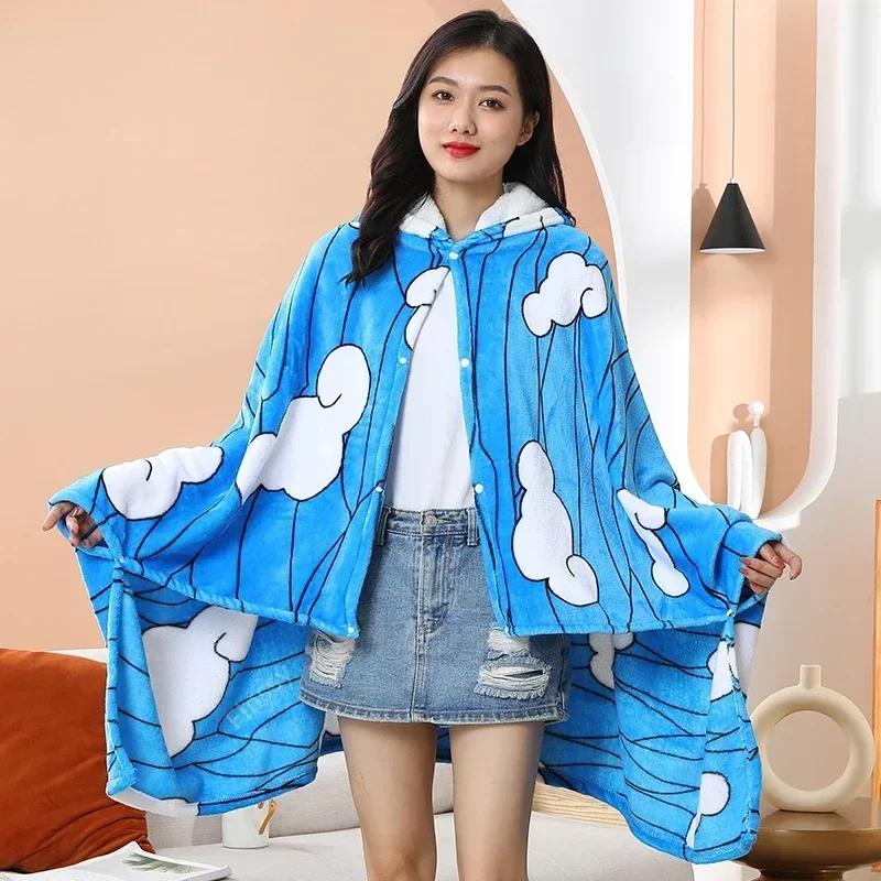 Demon Slayer Blanket Plaid Anime Kimetsu No Yaiba Cosplay Prop Tanjirou Custom Women Pajamas Adult Bathrobe Shawl Gown Homewear