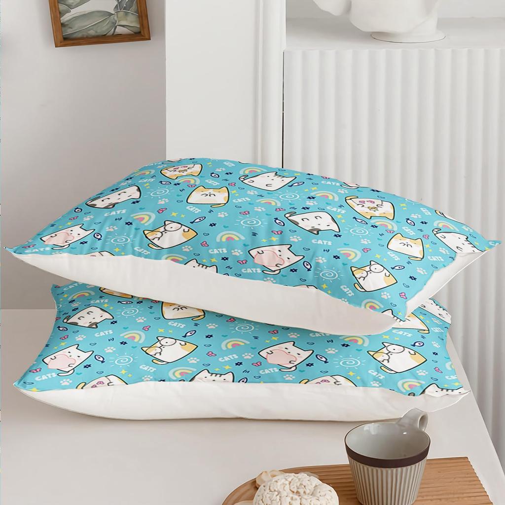 Cute Cartoon Cat Pattern Bed Hat Four-Piece Bedding Set Bedroom Dormitory Bedding Decoration