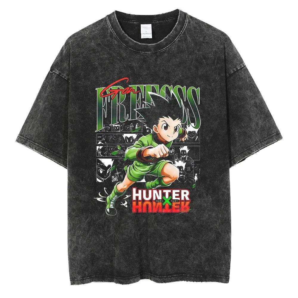 HUNTERHUNTER T Shirt Kurapika Manga Tshirt Men Women Hip Hop Washed Cotton Tshirt Clothing Summer Short Sleeve Tees Streetwear