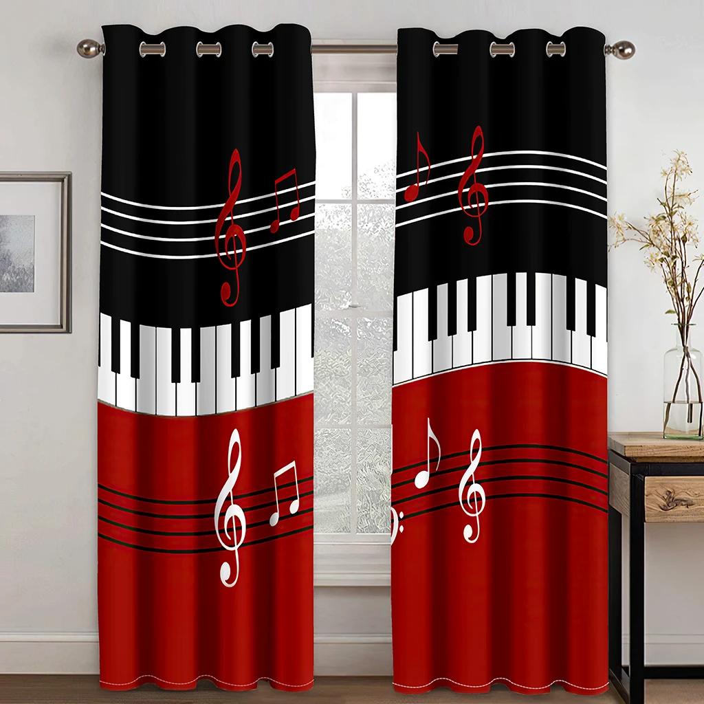 

3D Piano Black and White Notes Romantic Innovative Curtains Living Room Kitchen Bedroom Balcony Window Decor Curtains 2 Panels 50W130H(CM)X2PCS&Hook