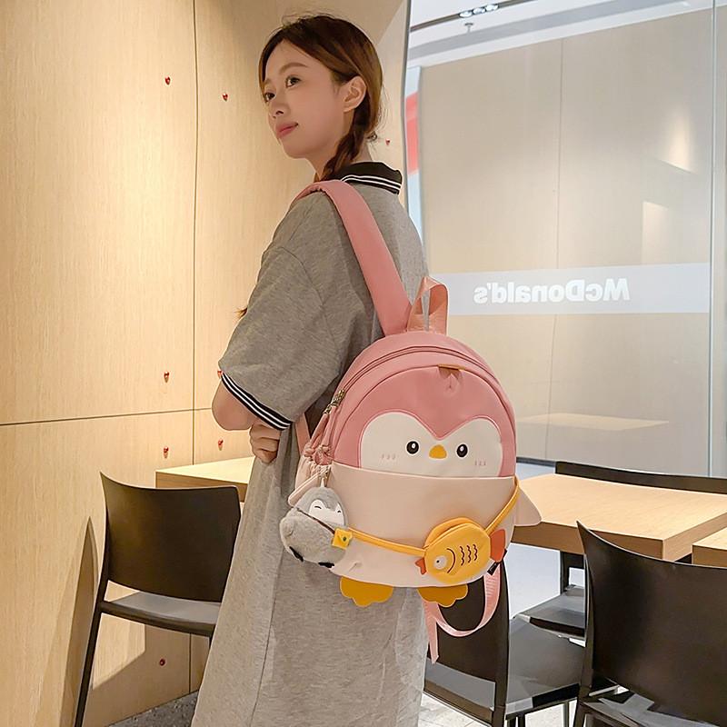 Fun Penguin Cartoon Backpack With Spacious Compartments For Girls Wear Casual