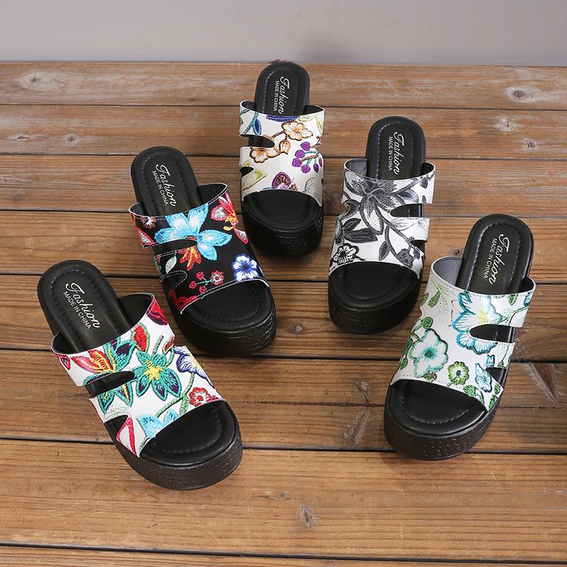 Mode 2024 Sommer High Heel Damen Sandalen Große Größe Offene Zehen Strandschuhe Mode Bequemer Keilabsatz Damen Hausschuhe Pantoletten Damen