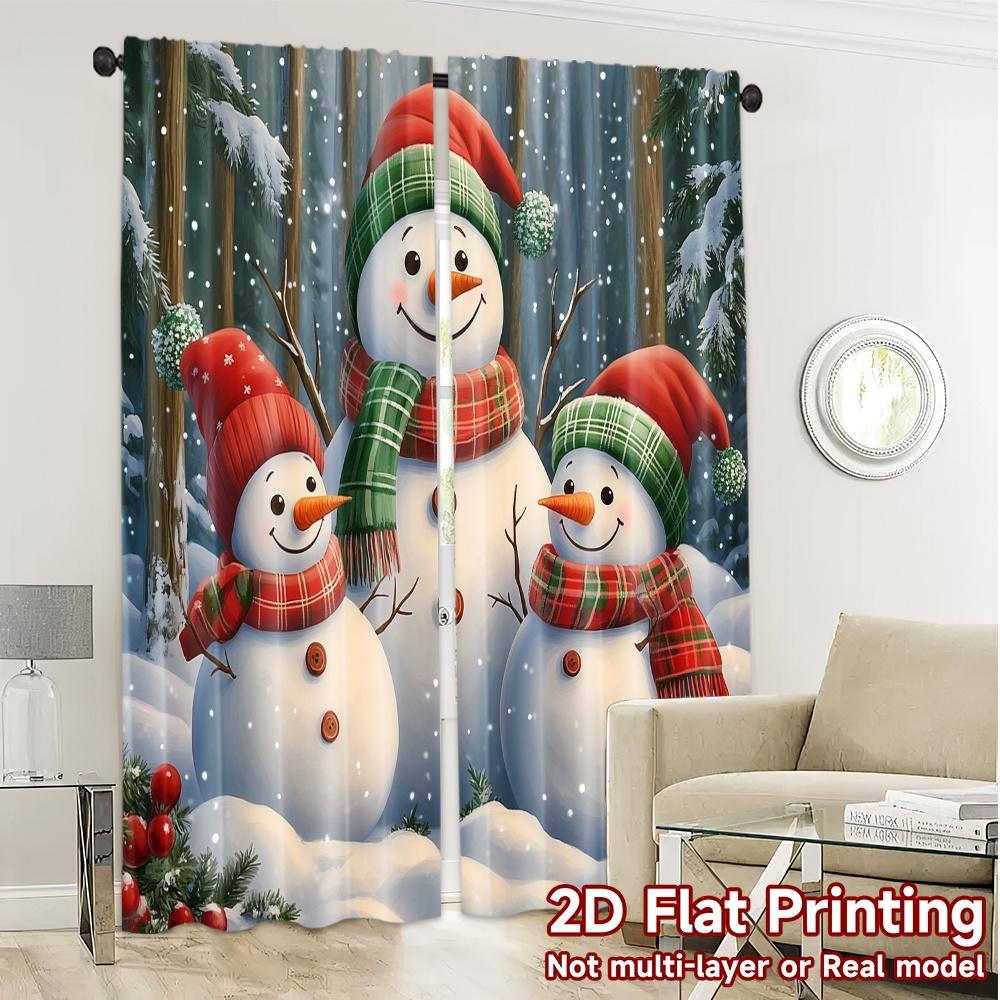 2pcs,Curtains Charming Snowmen Winter Forest (3) Pattern Modern Curtains Durable 100% Polyester Fabric Curtains Decorations