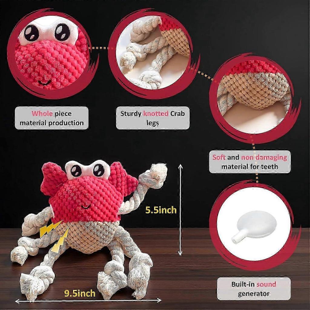 Squeaky Crab Dog Toy with Rope Legs - Durable Chew Toy for Small Dogs | Built-in Whistle & Crinkle Sounds | Teeth Cleaning | Interactive Dog Toys for