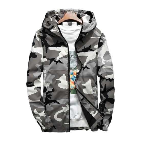 Men Winter Coat Camouflage Zipper Long Sleeves Cardigan Soft Cold-proof Hooded Plus Size Spring Jackets Coat for Outdoor