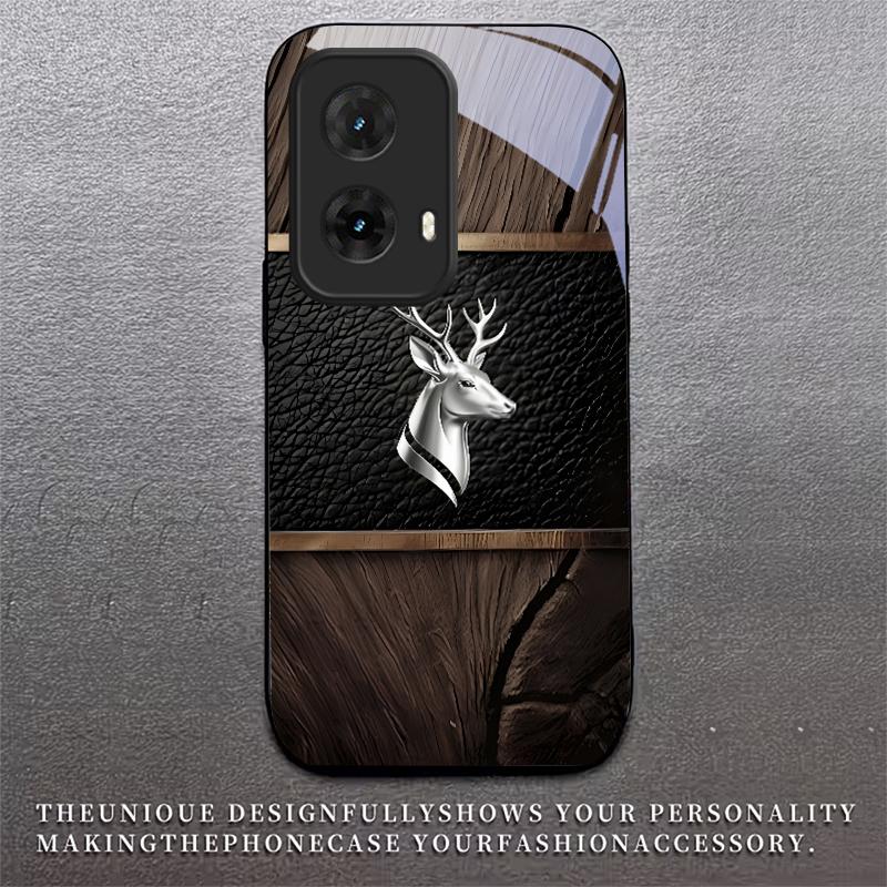 Elite Metallic Stag Black Glass Phone Case For Motorola Moto G14 G22 G24Power G24 G34 G35 G45 G54 55 G75 G84 G85 Hard Back Cover