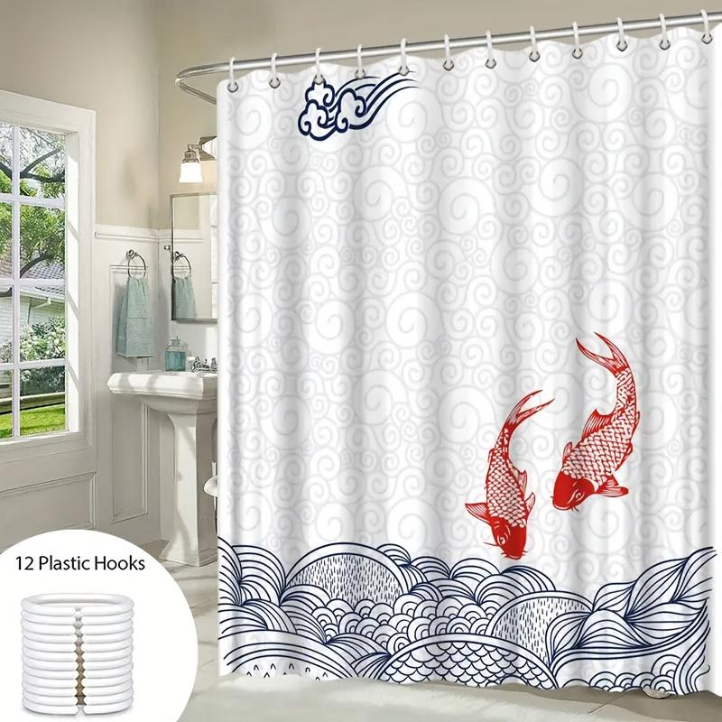 

Koi Fish Shower Curtain Red White Japanese Design Bathroom Decor Waterproof Curtains Asian Art Home Style 90x180CM