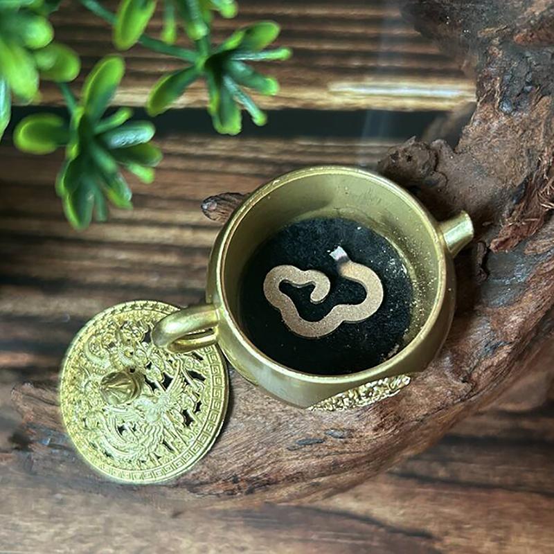 1Pc Mini Retro Style Alloy Incense Burner Buddhism Lotus Censer Bronze Dragon And Phoenix Water Bottle Incense Burner