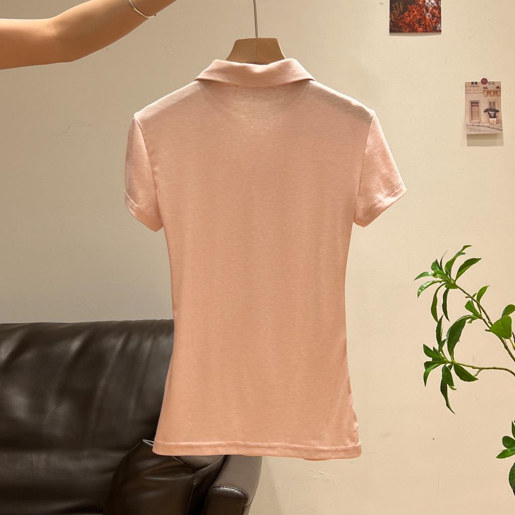 Premium Temperament POLO Lapel Waist Slim and Thin Shoulder T-shirt Spring and Summer Short-sleeved Beautiful 
