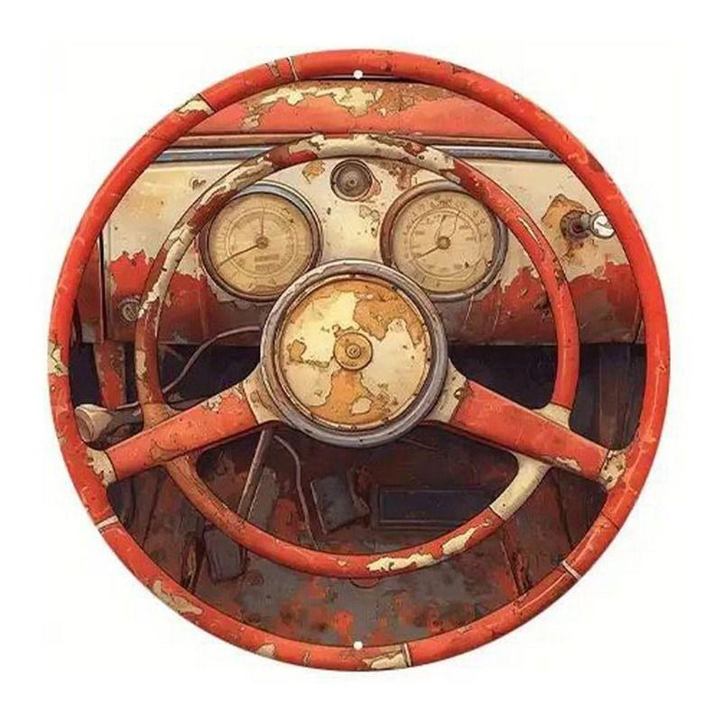 2D Retro Car Tin Painting for Bars Cafes Interior Wall Decor