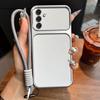 Luxury Big Window Phone Case with Lanyard for Samsung Galaxy M14 4G Premium Textured Casing