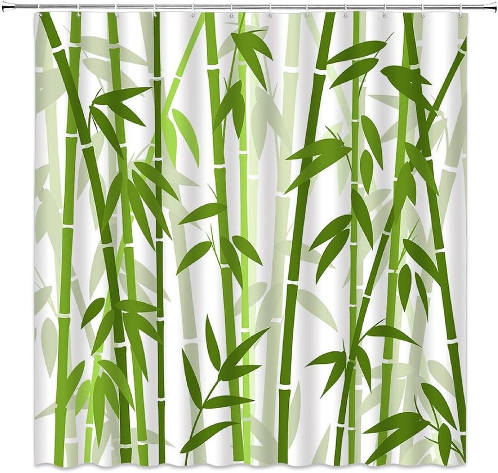 Bamboo Shower Curtain Green Bamboo Forest Tree Japanese Asain Art Rustic Wild Nature Plant Scenic Watercolor Fresh Spa