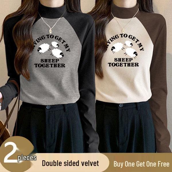 

Two-Piece Women s German Velvet Color Block Semi-High Neck Slim Fit Shirt - Warm Winter Inner Wear M [90-105 lbs]
